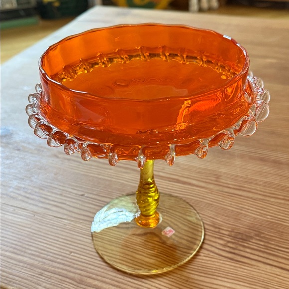 Murano Other - Italian Handblown Orange & Yellow Murano Glass Compote, Bowl or Candy Dish